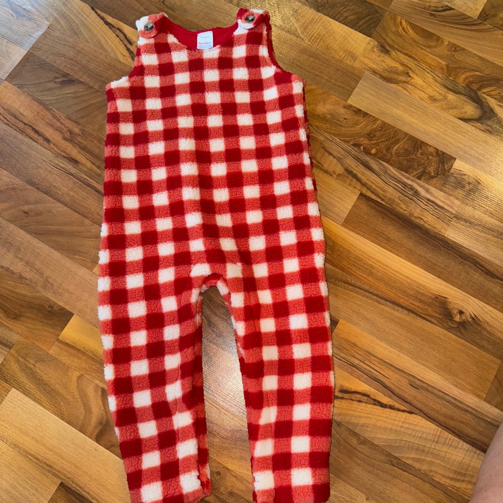 Hanna Andersson Red Buffalo Check Fleece Cozy Jumpsuit Baby Toddler Size 3T warm